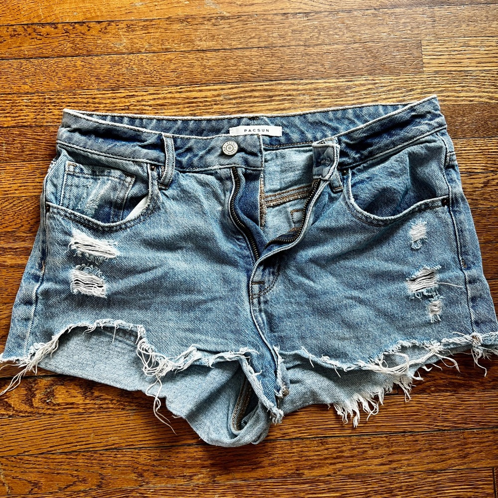 Pacsun High Rise Festival Denim Blue Shorts Size 29 Cut Off Distressed